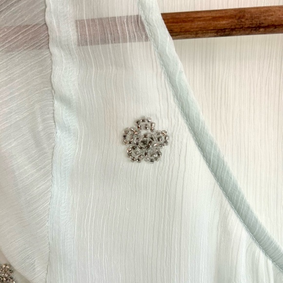 Pastel Blue Sheer Top with Silver Flower Embroidery - Picture 3 of 4